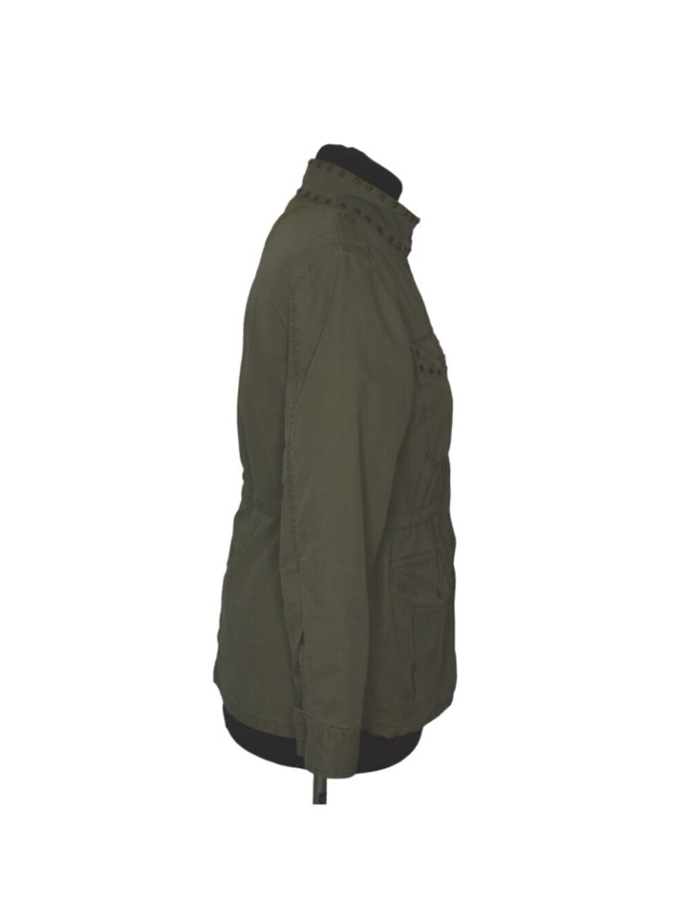 GAP Utility Jacket Coat Small Studded Army Green Pockets Cinch Waist Cotton - Picture 3 of 8